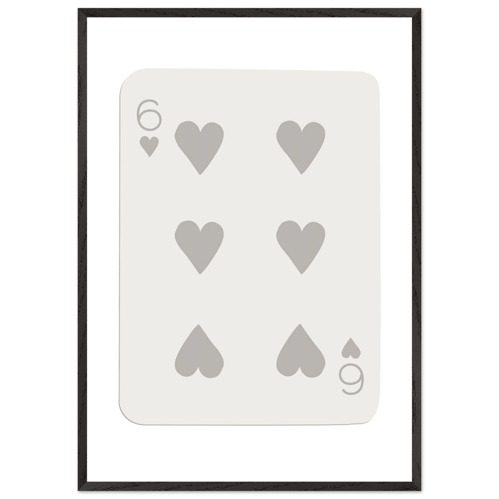 Minimalist Six of Hearts Card Print - Framed Poster Art with Eco-Friendly Wood Frame - Perfect for Modern Decor - Vibrantwalls