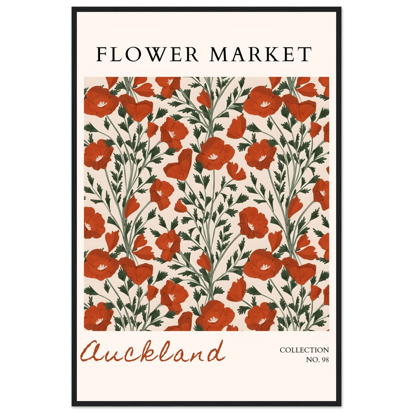 Auckland Flower Market Framed Poster – Vibrant Poppy Art Print | Ready-to-Hang Floral Decor - Vibrantwalls