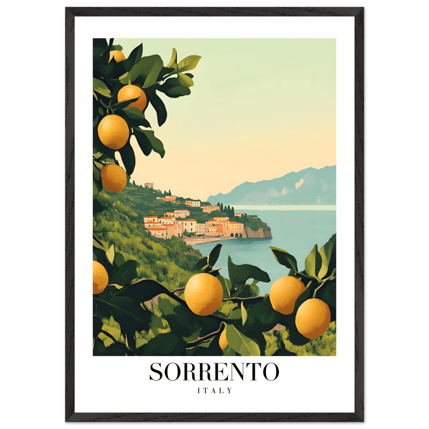 Sorrento Italy Framed Poster – Vintage Citrus Grove Travel Wall Art with Wooden Frame - Vibrantwalls
