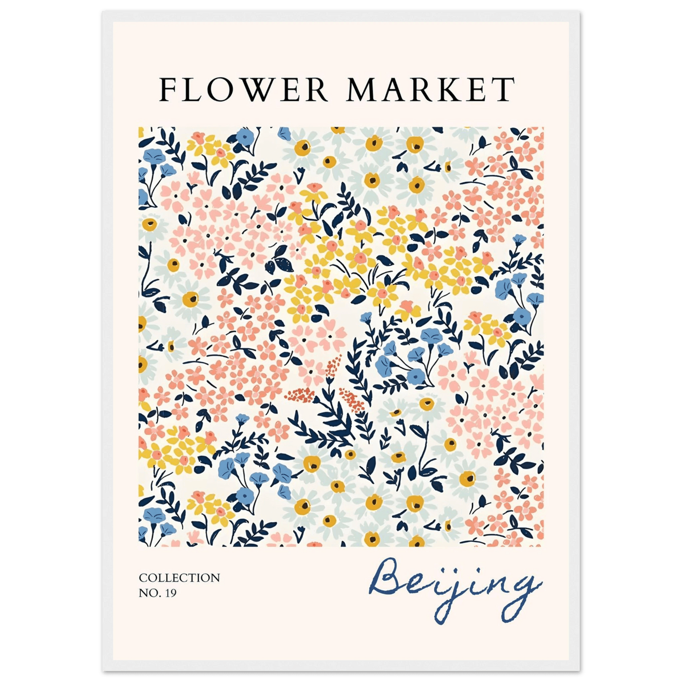 Flower Market Beijing Framed Poster – Whimsical Floral Art Print in Pastel Hues | Ready-to-Hang Wall Decor - Vibrantwalls