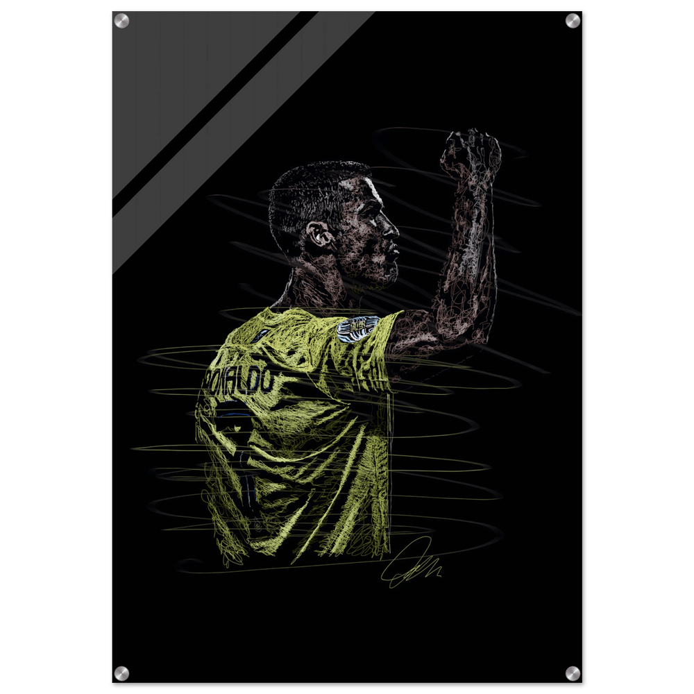 Ronaldo Abstract Sketch Acrylic Print – Modern Vibrant Sports Wall Art in Various Sizes - Vibrantwalls