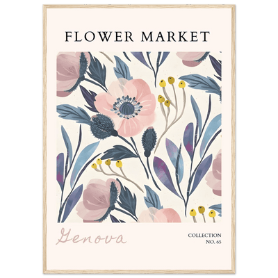 Flower Market 'Genova' Framed Poster – Blush & Indigo Floral Art Print | Ready-to-Hang Botanical Decor - Vibrantwalls