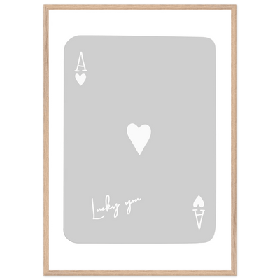Lucky You Ace of Hearts Poker Card Art Print - Minimalist Framed Poster, Eco-Friendly Wood Frame - Vibrantwalls