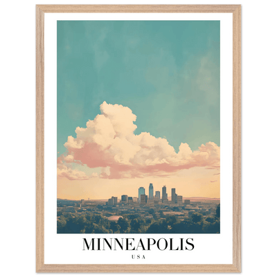 Minneapolis USA Framed Poster – Pastel Dream Sky Vintage Cityscape Art with Premium Wooden Frame - Vibrantwalls