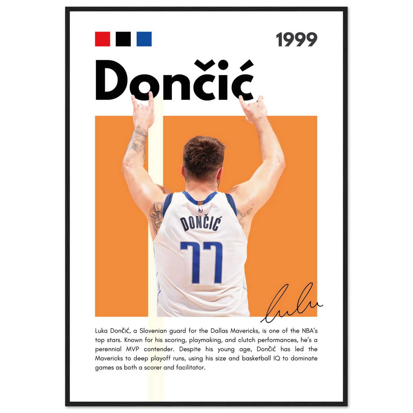 Luka Dončić El Matador Mavericks Framed Poster 70x100 cm 28x40″ Black frame Vibrantwalls