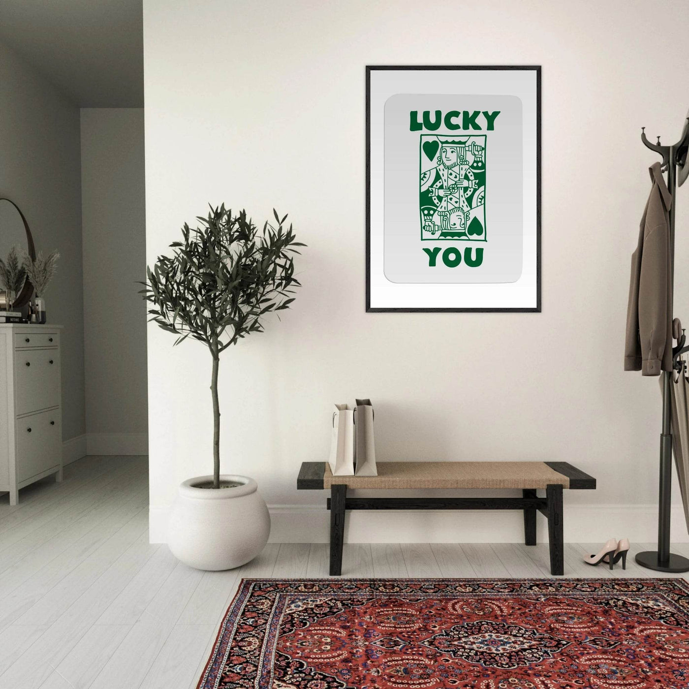 Lucky You Poker King of Hearts Print - Mounted Eco-Friendly Framed Poster Art in Dark Green - Vibrantwalls