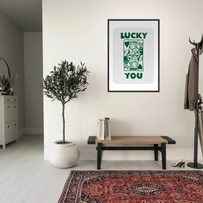 Lucky You Poker King of Hearts Print - Mounted Eco-Friendly Framed Poster Art in Dark Green - Vibrantwalls