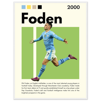 Phil Foden Manchester City Football Legend Poster 60x80 cm 24x32″ White frame Vibrantwalls
