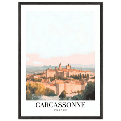 Carcassonne France Framed Poster – Vintage Travel Wall Art in Pastel Hues & Wooden Frame - Vibrantwalls