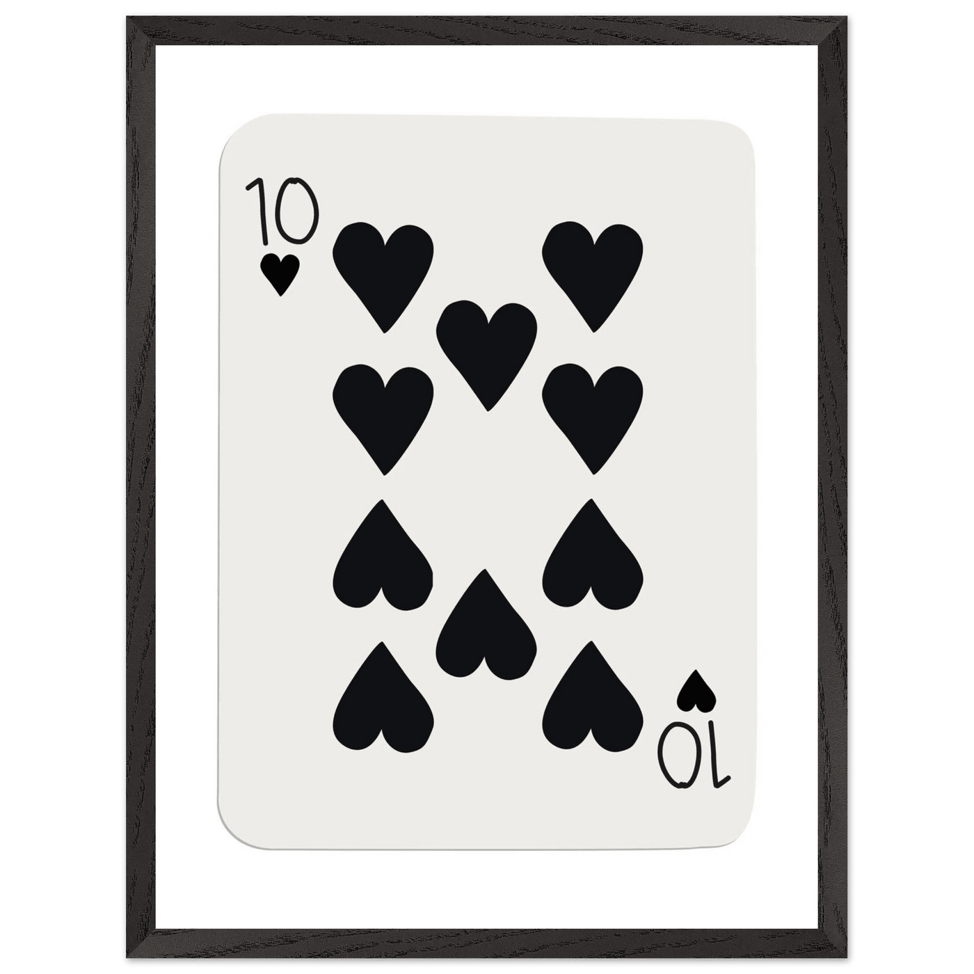 Minimalist Ten of Hearts Poker Card Print - Mounted Framed Poster Art, Eco-Friendly Wood Frame - Vibrantwalls