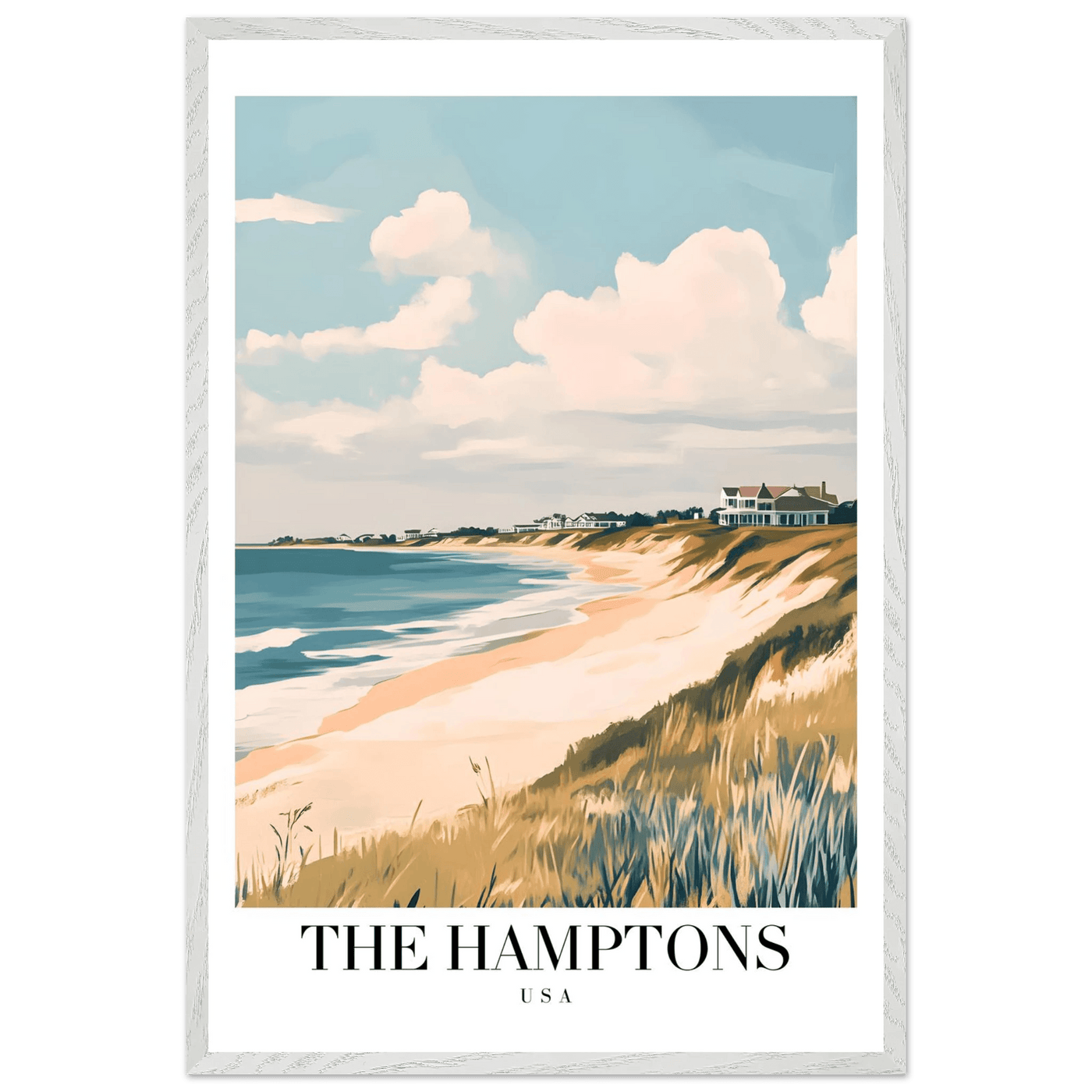 The Hamptons USA Framed Poster – Coastal Chic Vintage Travel Wall Art in Various Sizes & Frame Finishes - Vibrantwalls