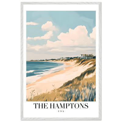 The Hamptons USA Framed Poster – Coastal Chic Vintage Travel Wall Art in Various Sizes & Frame Finishes - Vibrantwalls