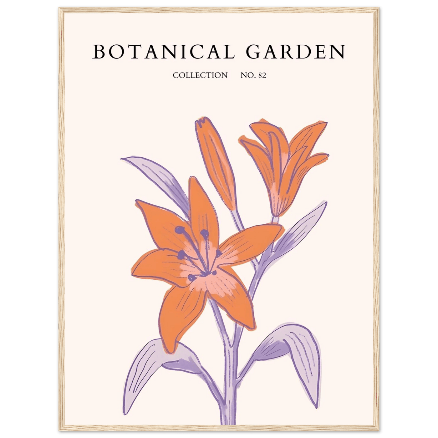 Botanical Garden Lily Print – Orange & Lavender Framed Poster | Elegant Nature Art for Modern Spaces, Ready-to-Hang - Vibrantwalls