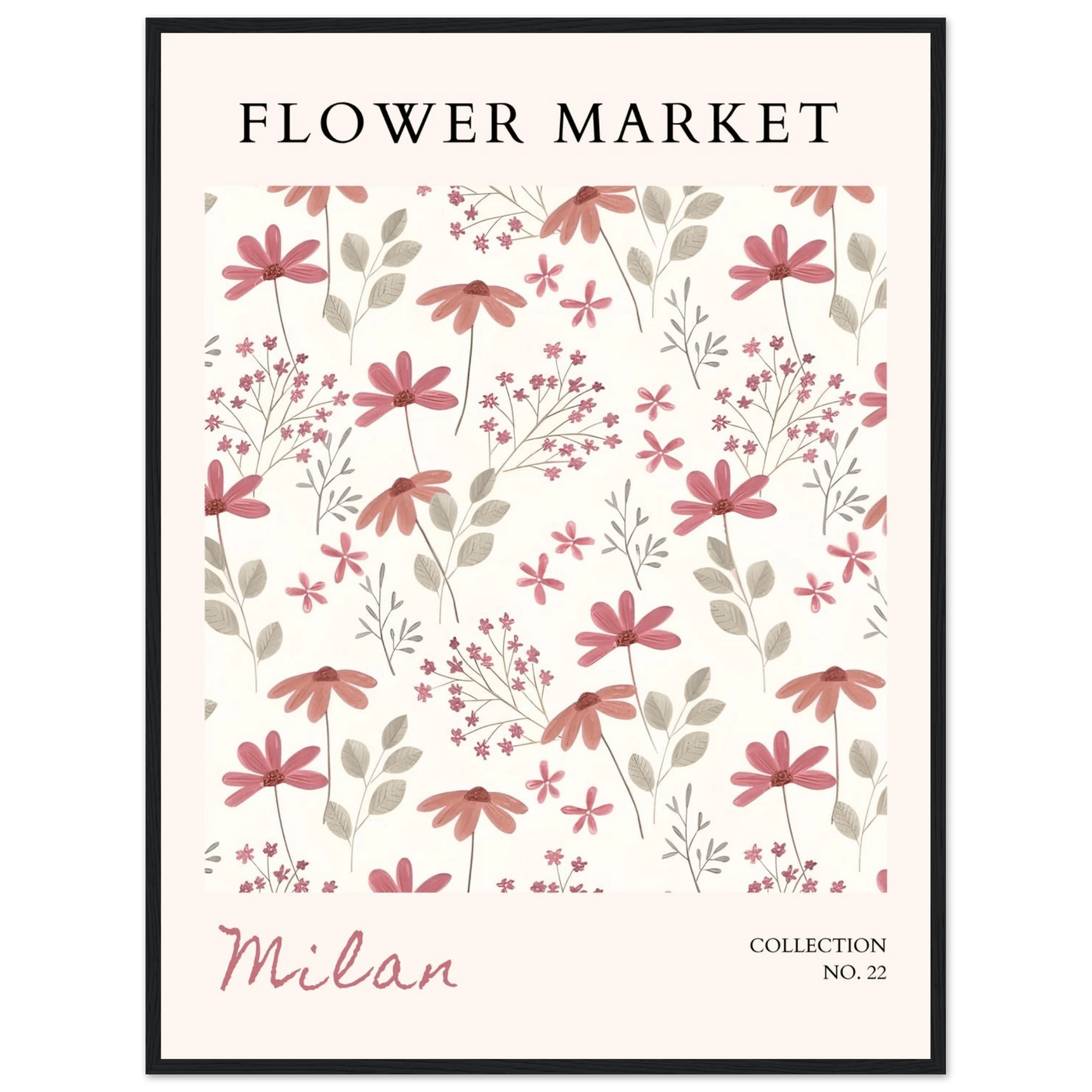 Milan Flower Market Framed Poster – Blush & Sage Floral Art Print | Ready-to-Hang Wall Decor - Vibrantwalls