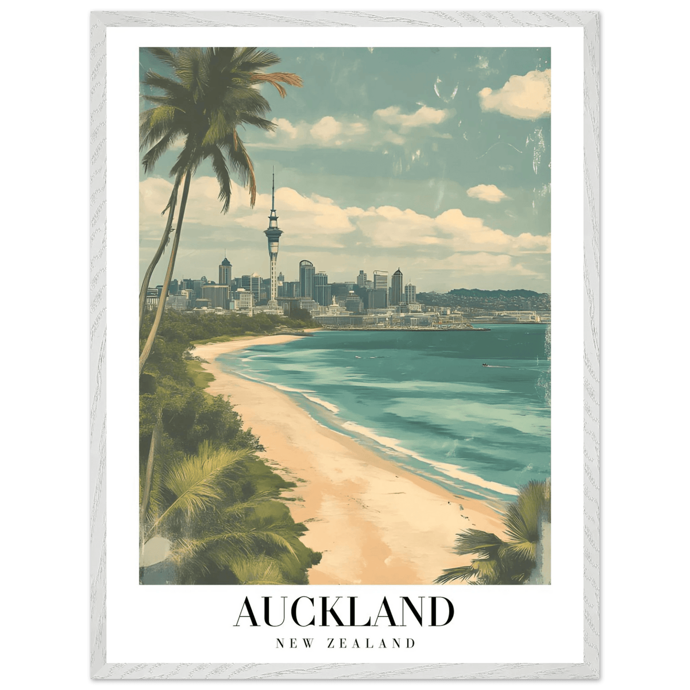 Auckland New Zealand Framed Poster – Vintage Coastal City Travel Wall Art with Wooden Frame Options - Vibrantwalls
