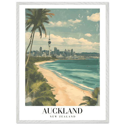 Auckland New Zealand Framed Poster – Vintage Coastal City Travel Wall Art with Wooden Frame Options - Vibrantwalls