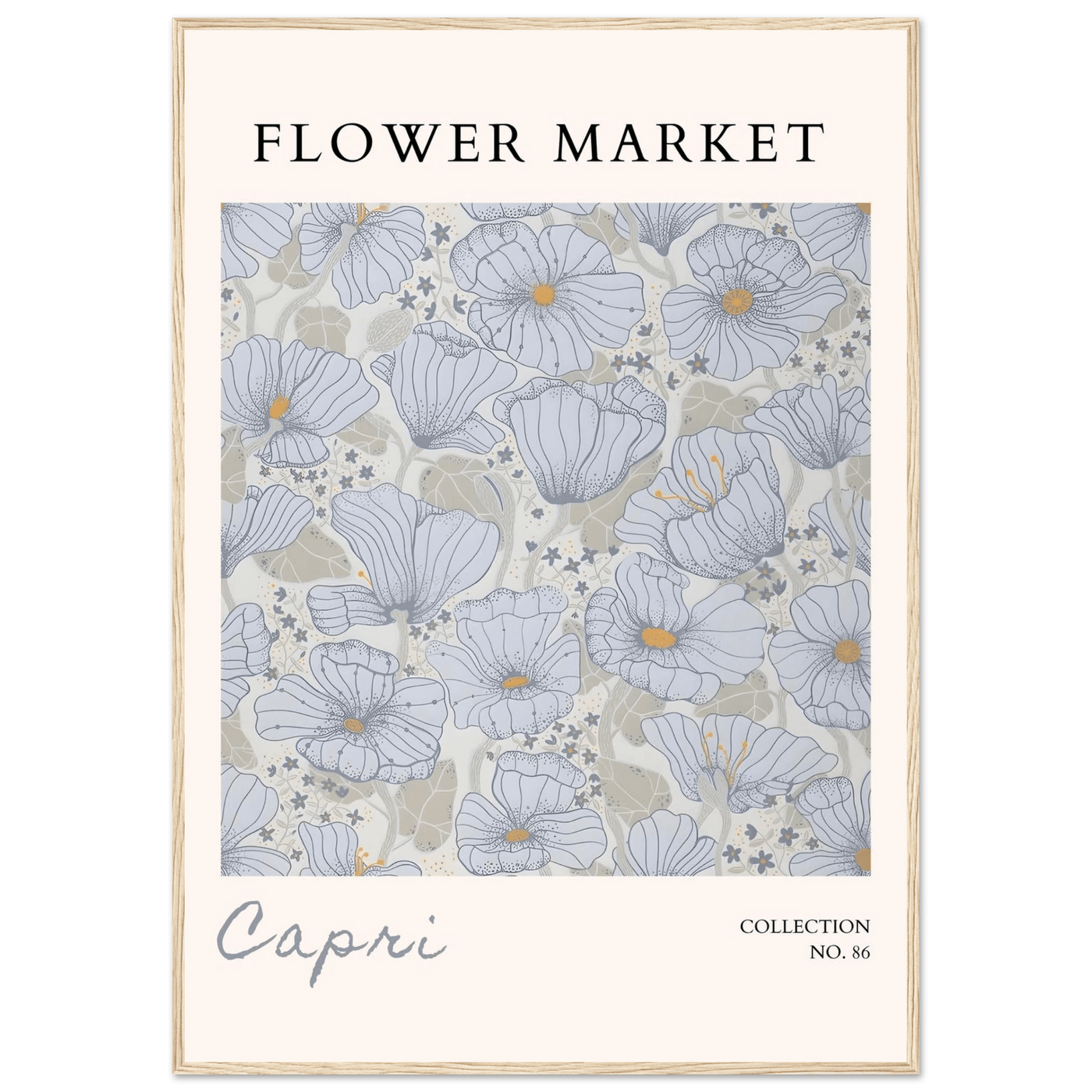 Capri Flower Market Framed Poster – Serene Floral Art Print in Cool Tones | Ready-to-Hang Wall Decor - Vibrantwalls