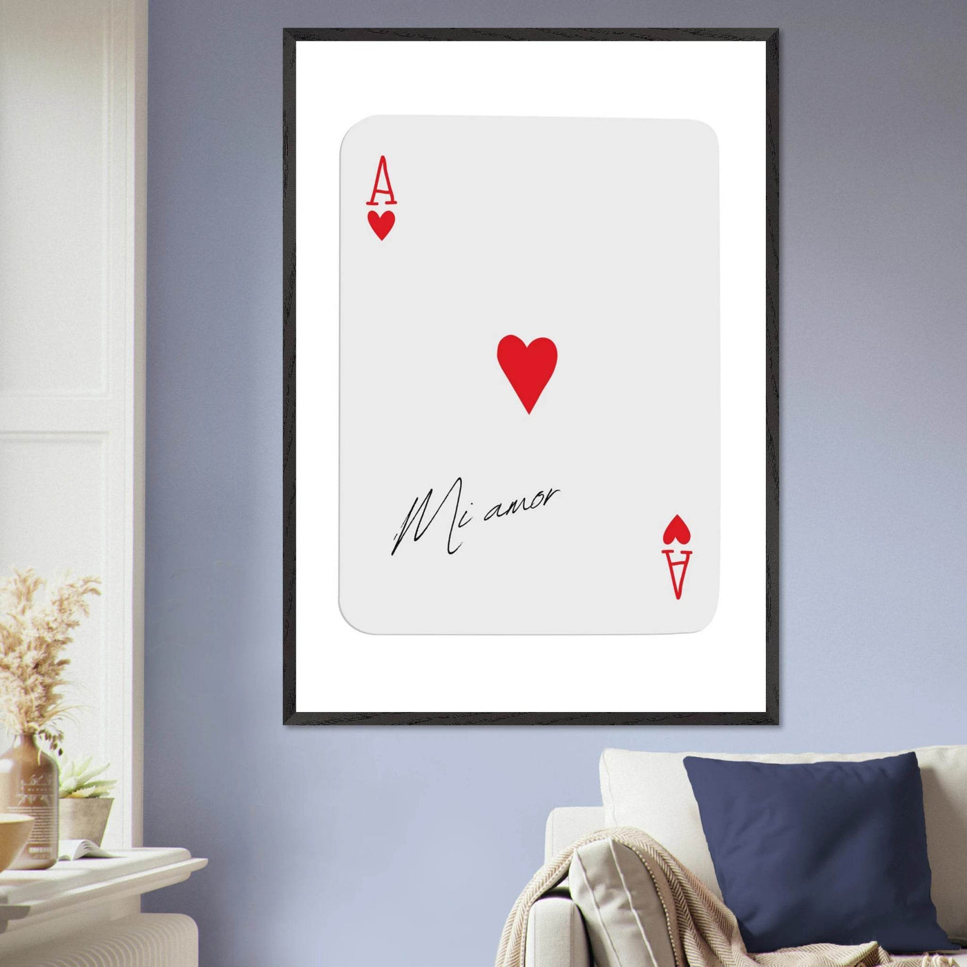 Mi Amor Ace of Hearts - Framed Poker Card Art Print, Eco-Friendly Wood Frame & Shatterproof Plexiglass - Vibrantwalls