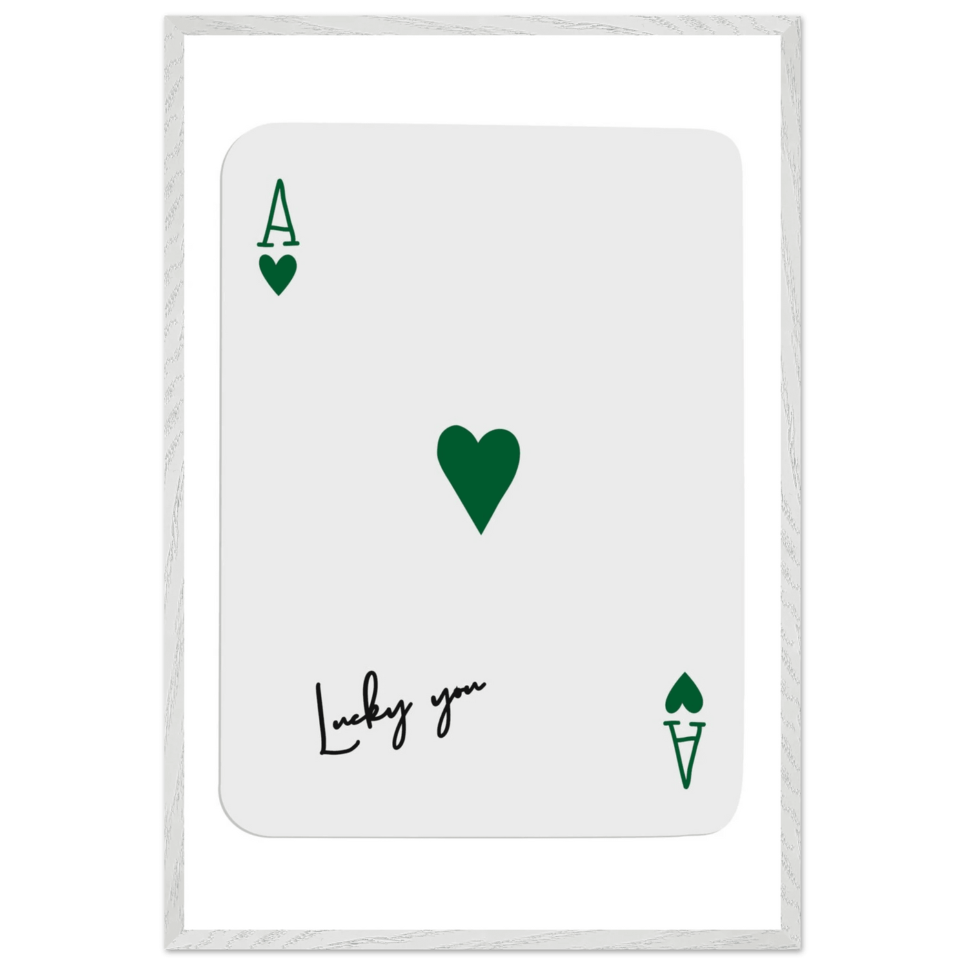 Lucky You Ace of Hearts Poker Card Art - Eco-Friendly Framed Print with Deep Green Accent - Vibrantwalls