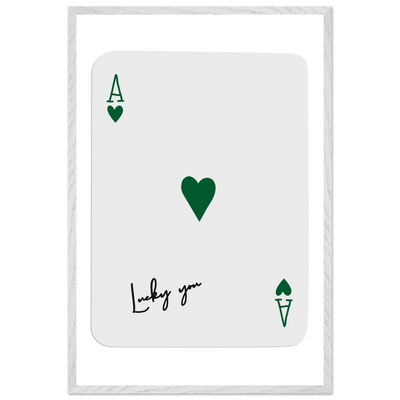 Lucky You Ace of Hearts Poker Card Art - Eco-Friendly Framed Print with Deep Green Accent - Vibrantwalls