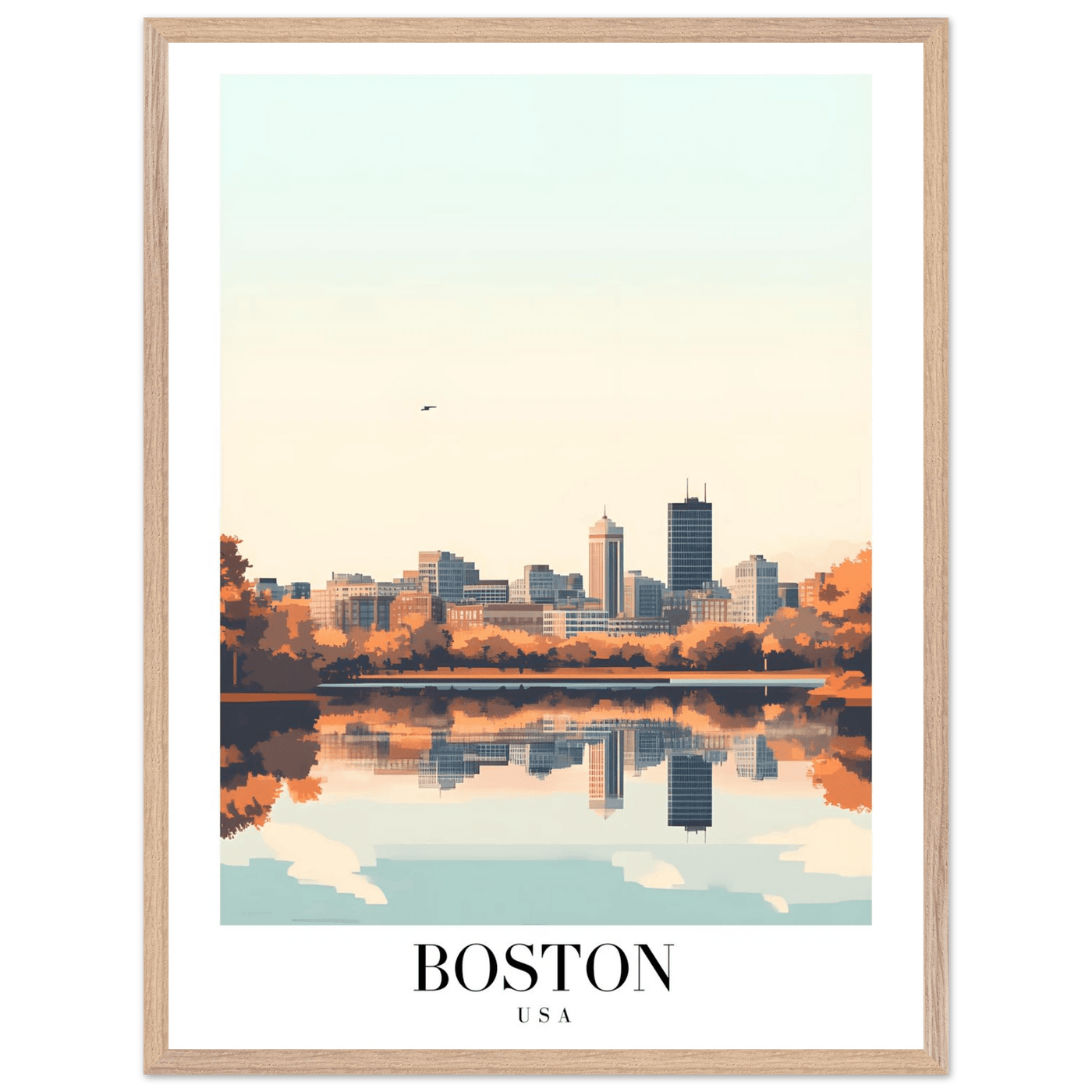 Boston Cityscape Framed Poster – Modern Travel Wall Art with Wooden Frame & Multiple Sizes - Vibrantwalls