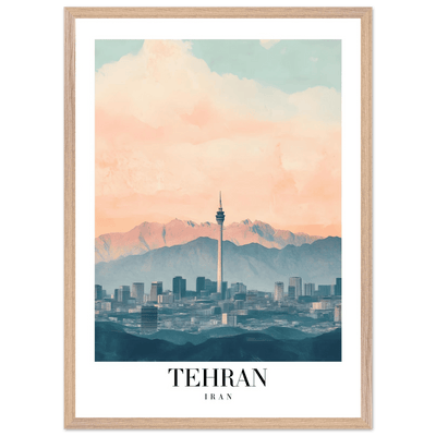 Tehran Iran Framed Poster – Vintage Cityscape Wall Art with Soft Hues & Wooden Frame - Vibrantwalls