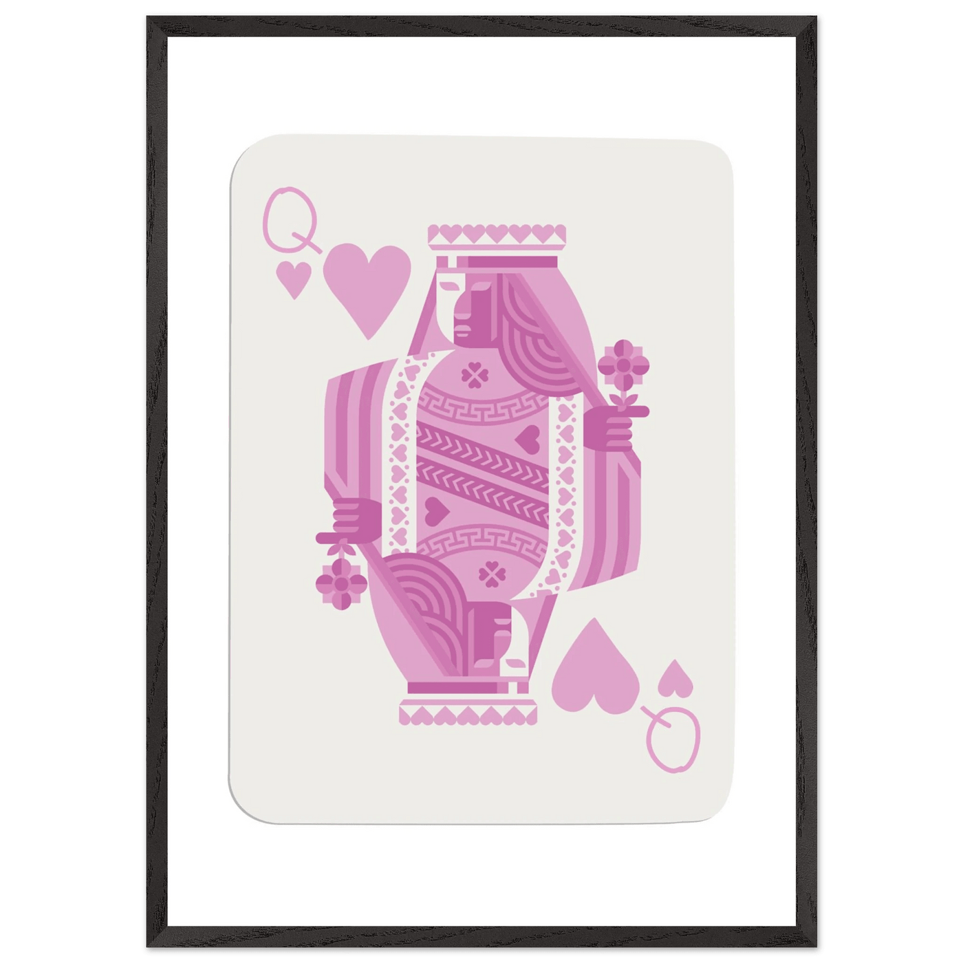 Queen of Hearts - Pink Poker Card Mounted Poster Art, Eco-Friendly Wood Frame & Shatterproof Plexiglass - Vibrantwalls