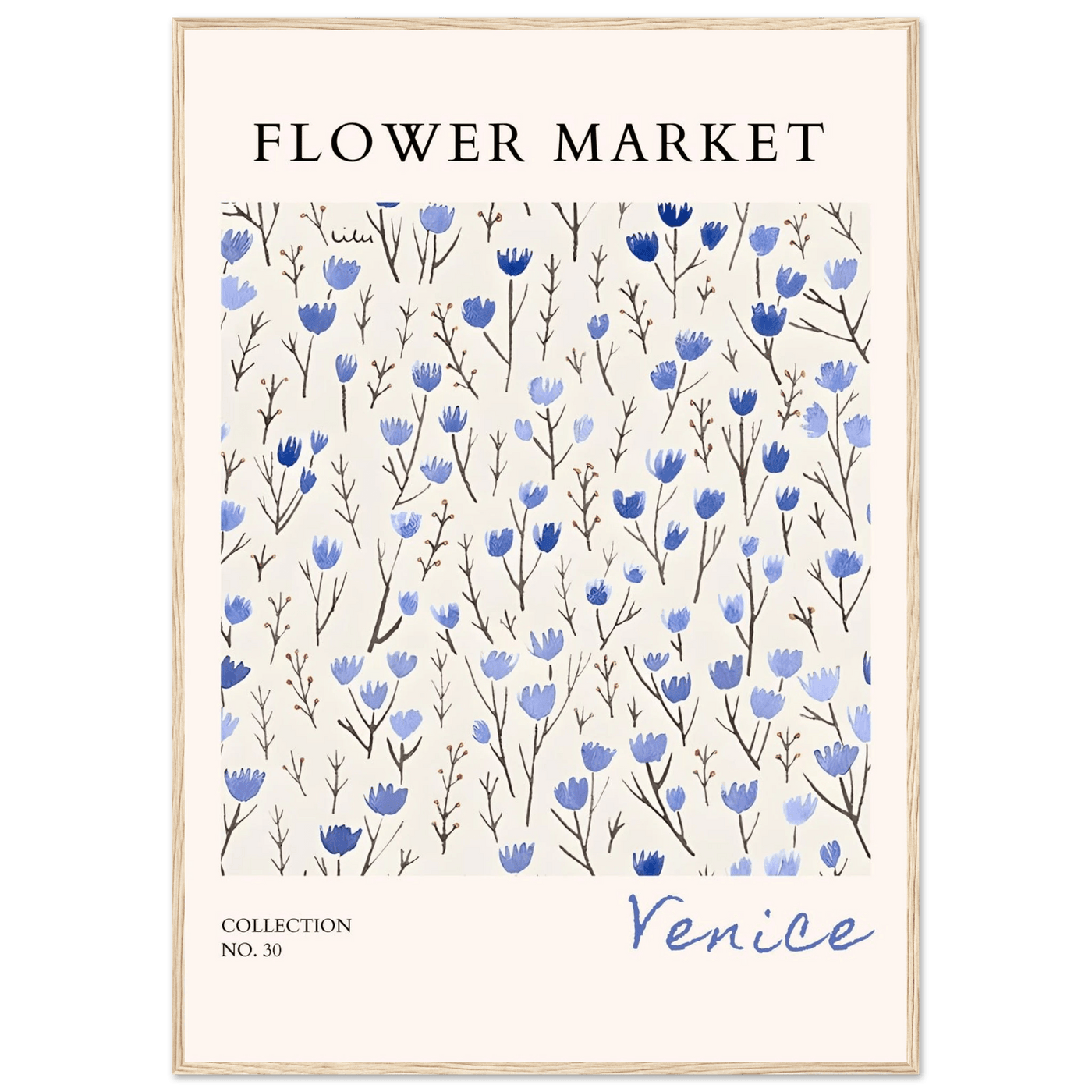 Venice Flower Market Framed Poster – Serene Blue Floral Art Print | Ready-to-Hang Wall Decor - Vibrantwalls