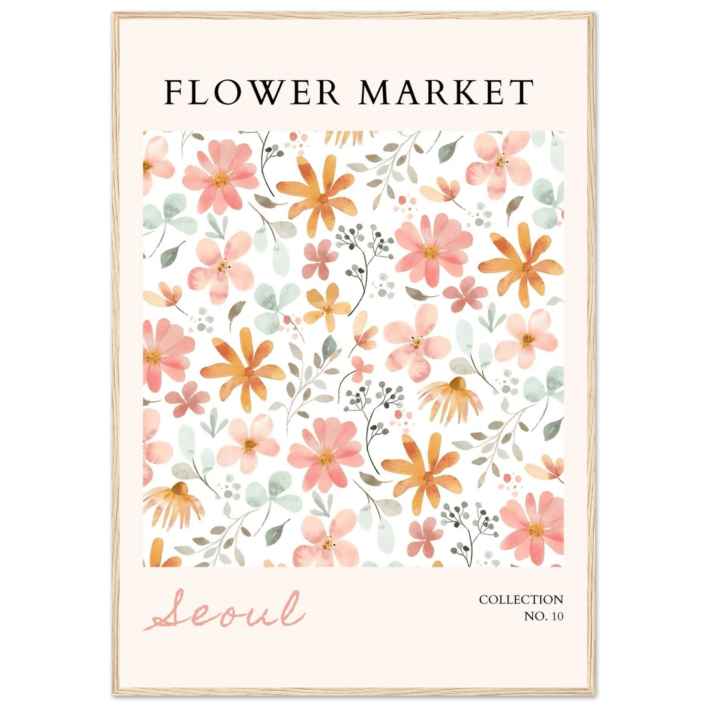 Seoul Flower Market Framed Poster – Delicate Watercolor Blooms & Botanical Art Print | Ready-to-Hang - Vibrantwalls