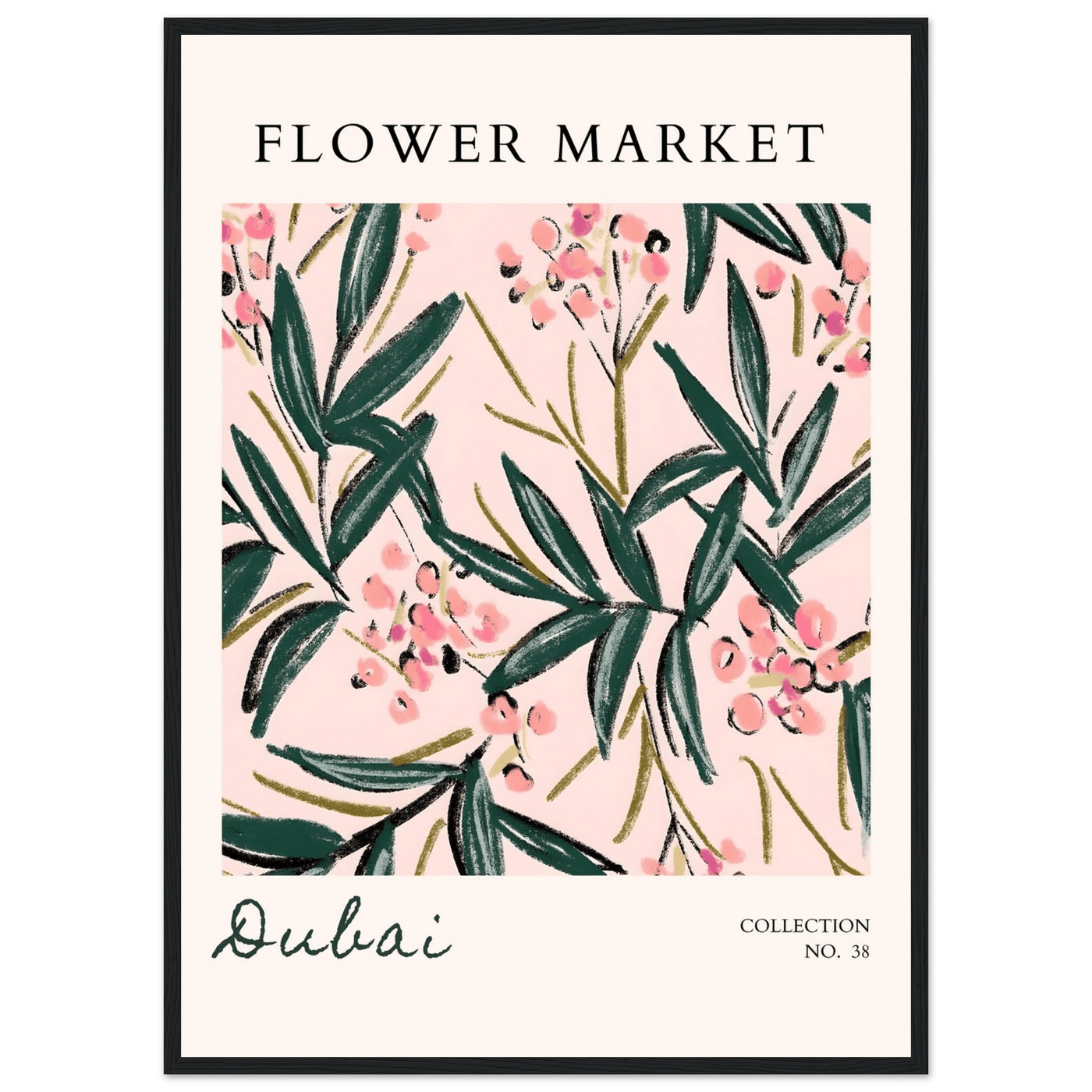 Dubai Flower Market Art Print – Blush Pink & Emerald Green Botanical Framed Poster | Ready-to-Hang - Vibrantwalls