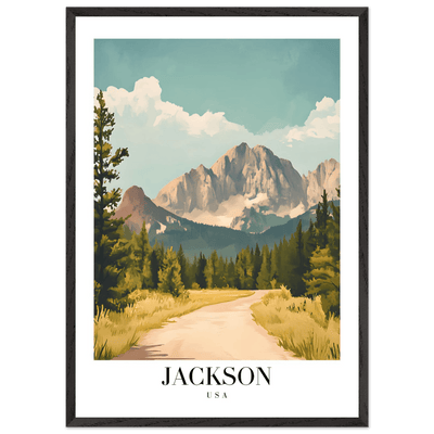 Jackson USA Mountain Landscape Framed Poster – Vintage Travel Wall Art with Wooden Frame - Vibrantwalls