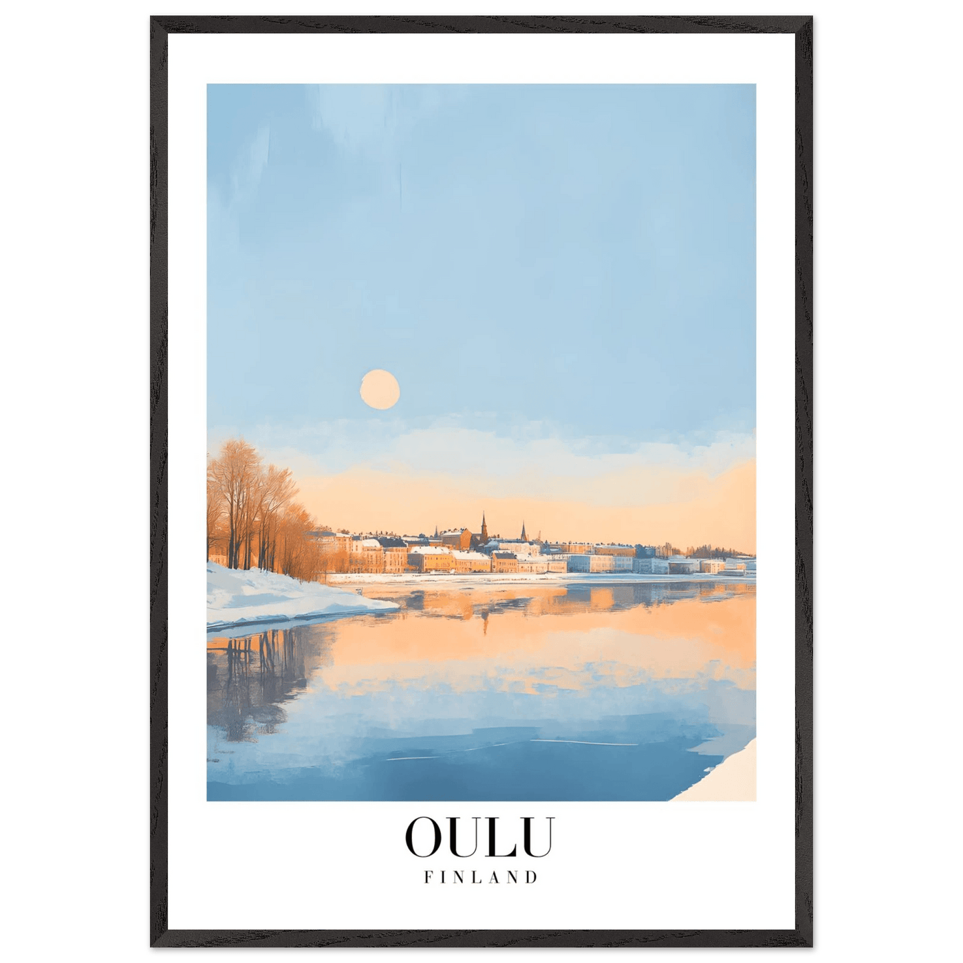 Oulu Finland Framed Poster – Serene Winter Sunset Wall Art with Wooden Frame - Vibrantwalls