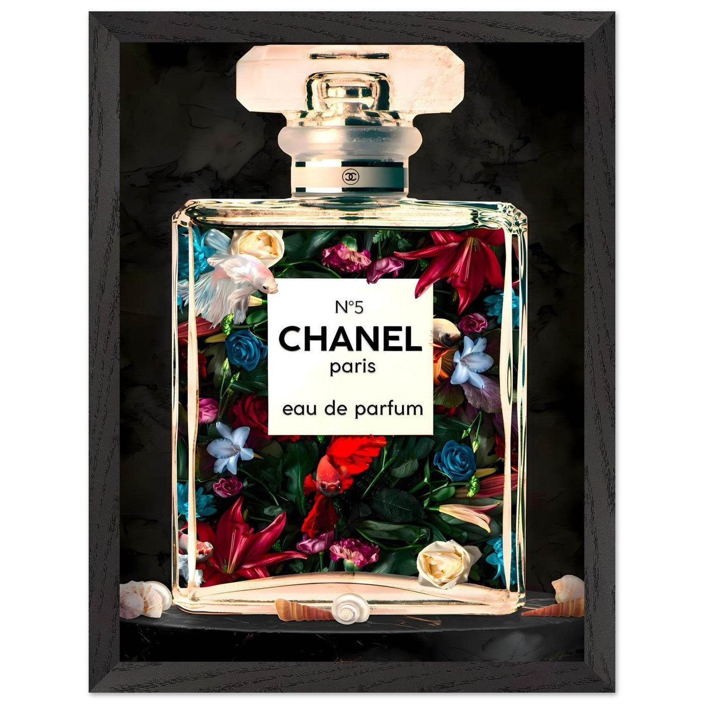 Chanel No. 5 Floral Fantasy Framed Art Print: A Timeless Blend of Iconic Fragrance and Vibrant Botanicals - Vibrantwalls
