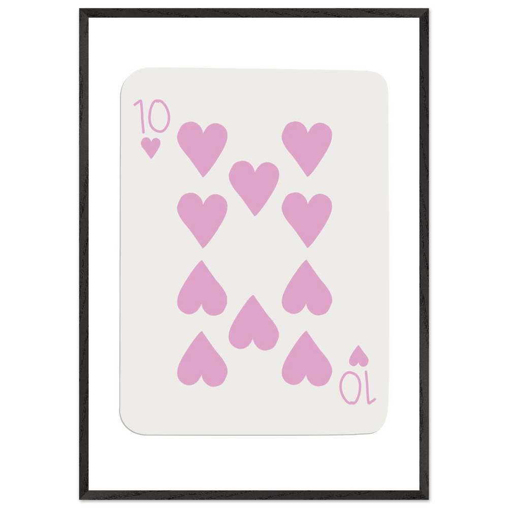 Ten of Hearts Poker Card Print - Soft Pink & Cream Mounted Framed Poster Art, Eco-Friendly Wood Frame - Vibrantwalls