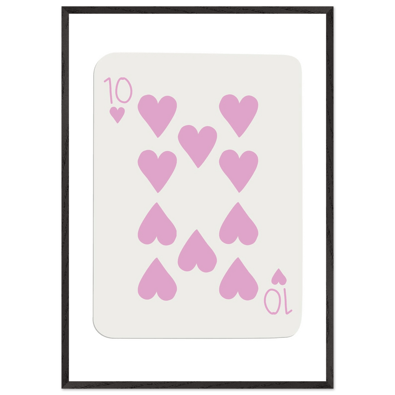 Ten of Hearts Poker Card Print - Soft Pink & Cream Mounted Framed Poster Art, Eco-Friendly Wood Frame - Vibrantwalls