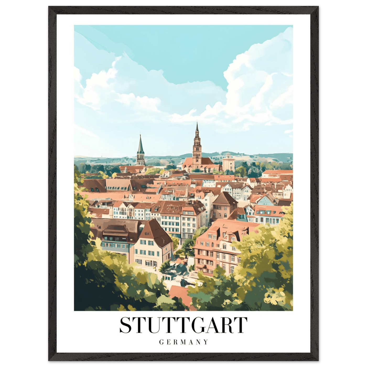 Stuttgart Germany Framed Poster – Vintage European Cityscape Wall Art with Customizable Wooden Frame - Vibrantwalls