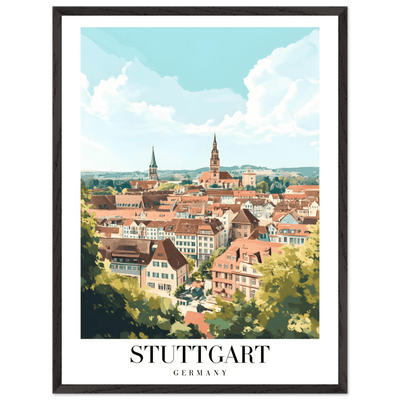 Stuttgart Germany Framed Poster – Vintage European Cityscape Wall Art with Customizable Wooden Frame - Vibrantwalls