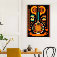 Vibrant Day of the Dead Guitar Cubism Style Abstract Wall Art - Vibrantwalls