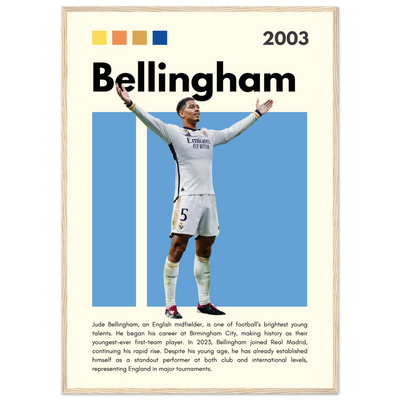 Jude Bellingham Real Madrid Football Poster – Modern Pop Art Print in Your Choice of Frame A1 (59.4 x 84.1 cm) Wood frame Vibrantwalls