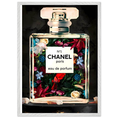 Chanel No. 5 Floral Fantasy Framed Art Print: A Timeless Blend of Iconic Fragrance and Vibrant Botanicals - Vibrantwalls
