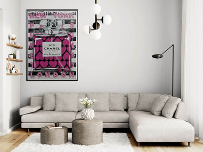 Chanel No. 5 Pink Hearts Pop Art Print in Premium Mounted Frame - Vibrantwalls