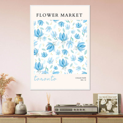 Toronto Flower Market Wall Art – Delicate Blue Floral & Gold Dot Prints | Framed & Ready-to-Hang - Vibrantwalls