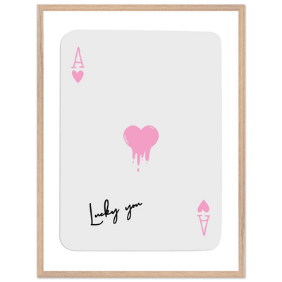 Lucky You - Ace of Hearts Drip Pink Print - Mounted Framed Poster Art with Eco-Friendly Wood Frame - Vibrantwalls