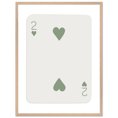 Minimalist Two of Hearts Poker Card Print - Sage Green & Cream Framed Art for Modern Decor, Eco Wood Frame - Vibrantwalls