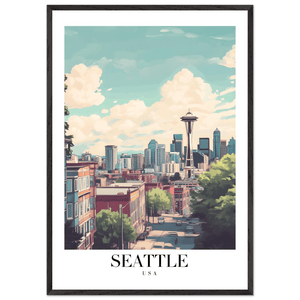 Seattle USA Framed Poster – Charming Watercolor Cityscape Wall Art with Wooden Frame - Vibrantwalls