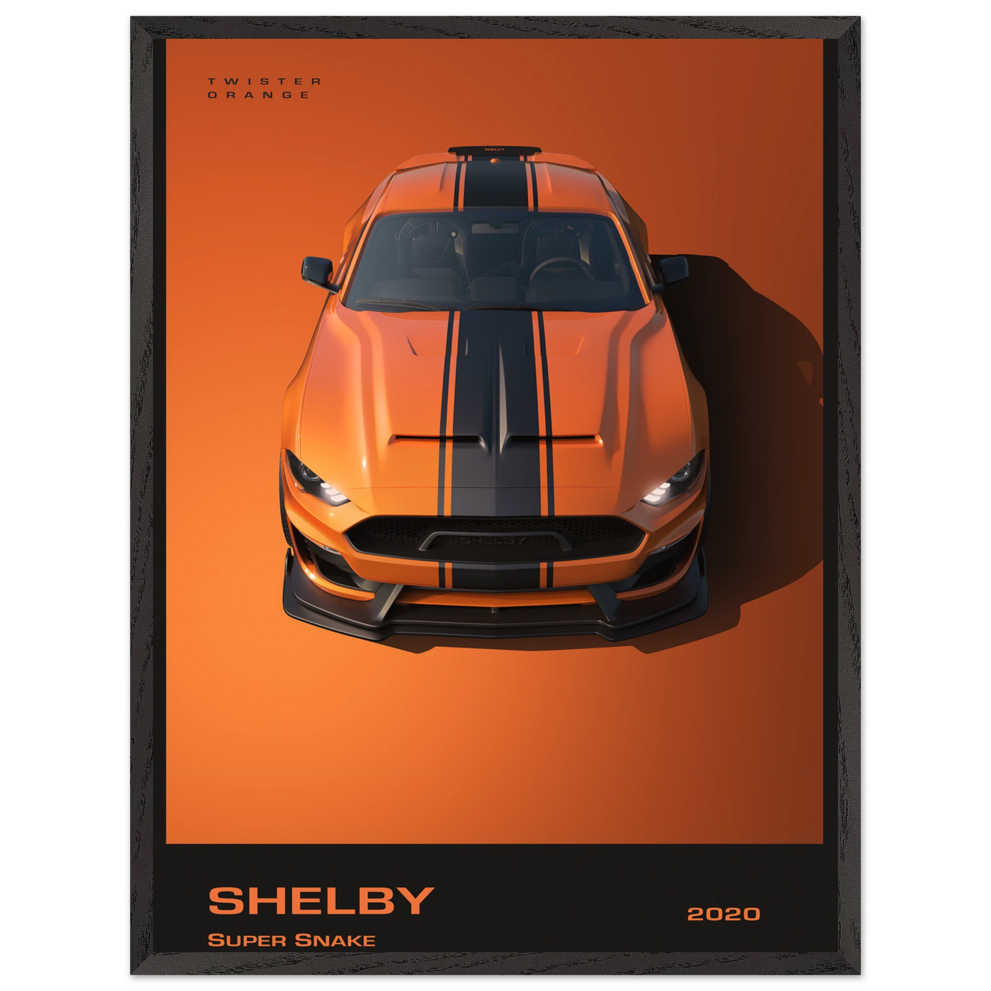 Shelby Super Snake 2020 "Twister Orange" Framed Poster | Modern Automotive Art, Ready-to-Hang Premium Quality 60x80 cm 24x32″ Black frame Vibrantwalls