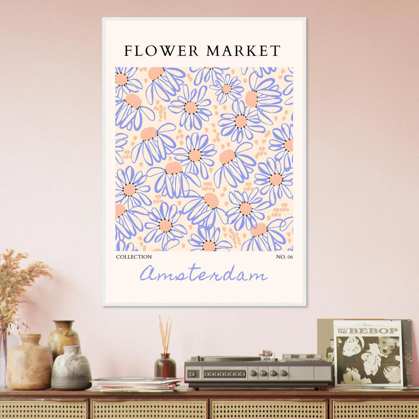 Abstract Floral Market Framed Poster – Whimsical Amsterdam Daisy Art Prints | Ready-to-Hang in Various Sizes - Vibrantwalls