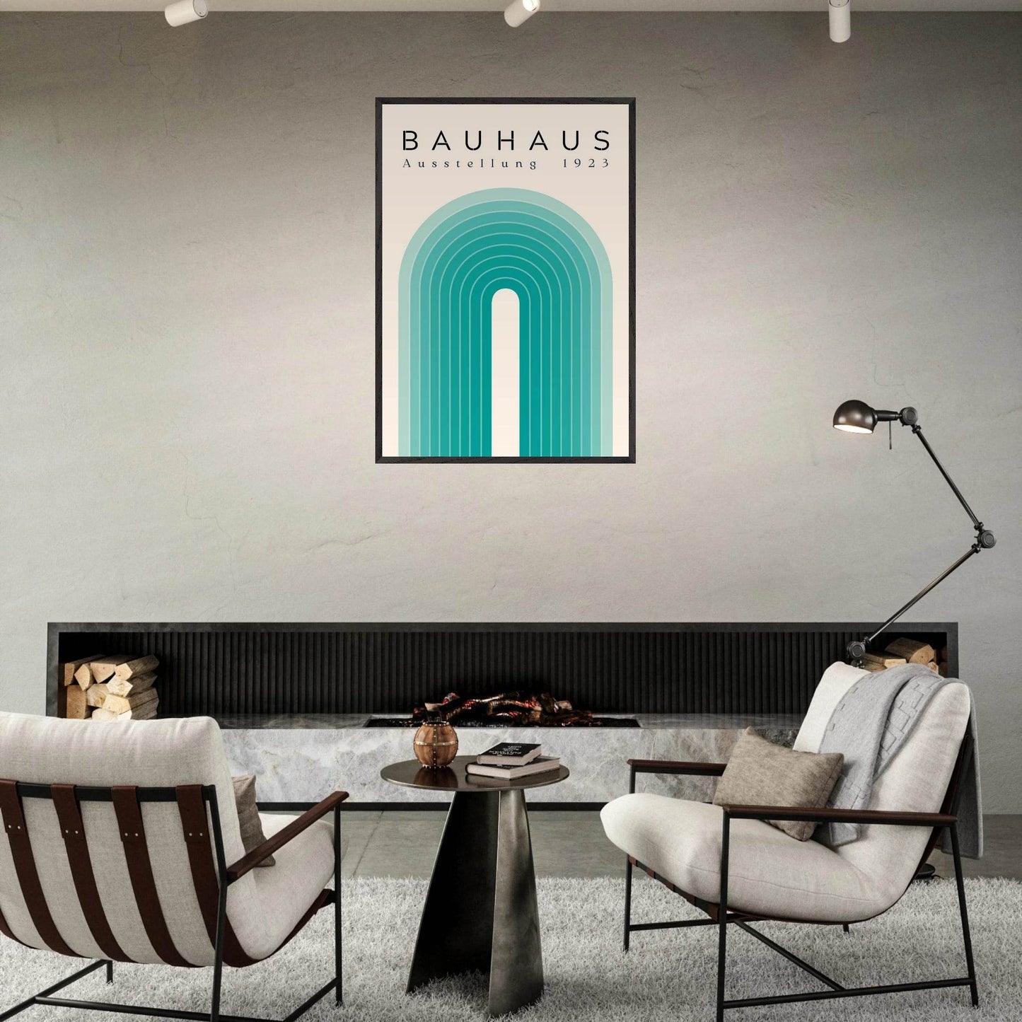 Bauhaus Ausstellung 1923 Teal Cream Movement Style Design Wall Art - Vibrantwalls