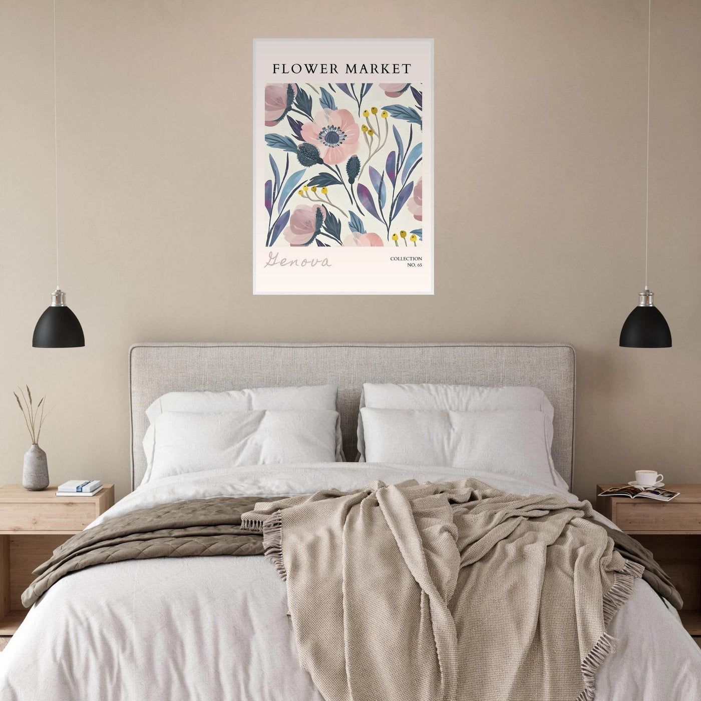 Flower Market 'Genova' Framed Poster – Blush & Indigo Floral Art Print | Ready-to-Hang Botanical Decor - Vibrantwalls
