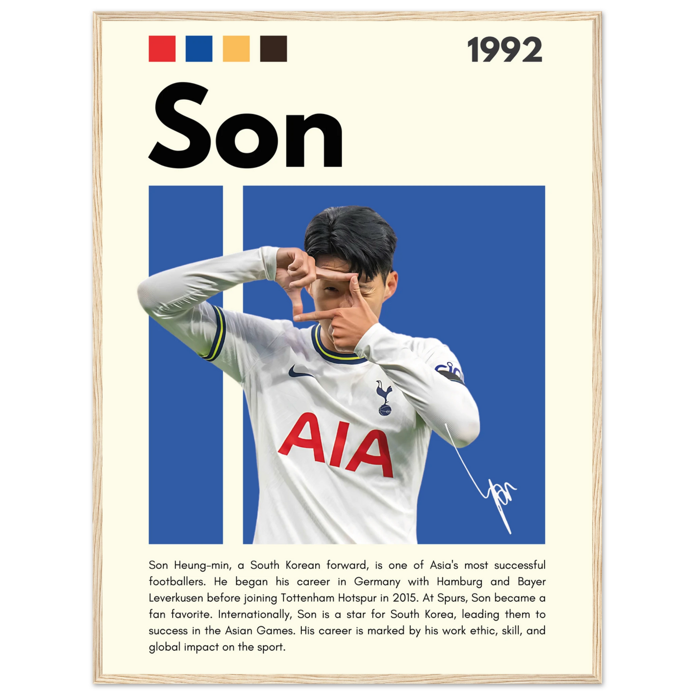 Son Heung-min Tottenham Hotspur Framed Football Poster 60x80 cm 24x32″ Wood frame Vibrantwalls